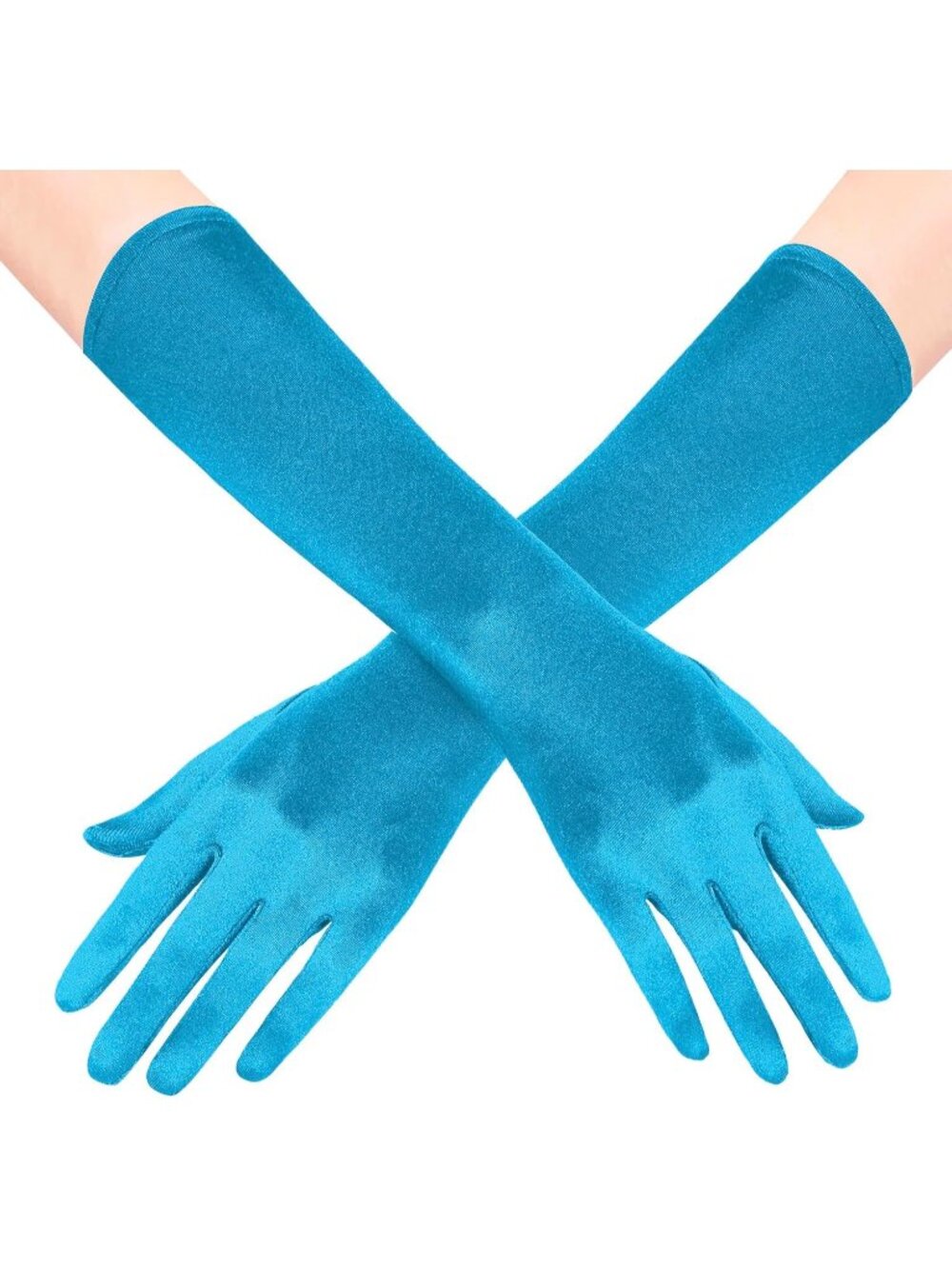 Women's Aqua Blue Bridal Shower 1920s Flapper Stretchy Long Satin Opera Gloves